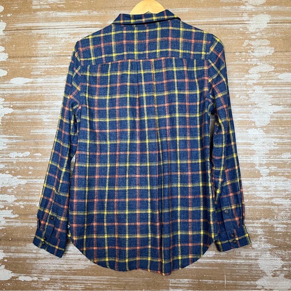 Toad&Co Navy Blue Plaid Button-Down Shirt with Yellow & Red Accents - Picture 3 of 5